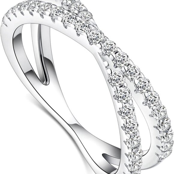Jewelry - Moissanite Eternity Ring Sterling Silver Wedding Band Stackable Jewelry